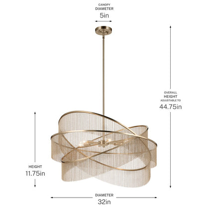 Kichler Khaite 32in 6-Light Chandelier | Mid-Century Champagne Bronze Steel | Dining Room & Living Room | 11.75 in H | Model 52824CPZ