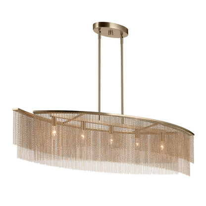 Kichler Khaite 46.5in 5-Light Linear Chandelier | Mid-Century Champagne Bronze | Dining Room & Living Room | 46.5 x 15 x 10.75 in | Model 52825CPZ