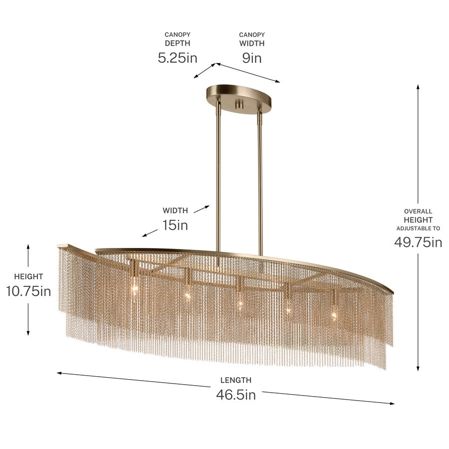 Kichler Khaite 46.5in 5-Light Linear Chandelier | Mid-Century Champagne Bronze | Dining Room & Living Room | 46.5 x 15 x 10.75 in | Model 52825CPZ