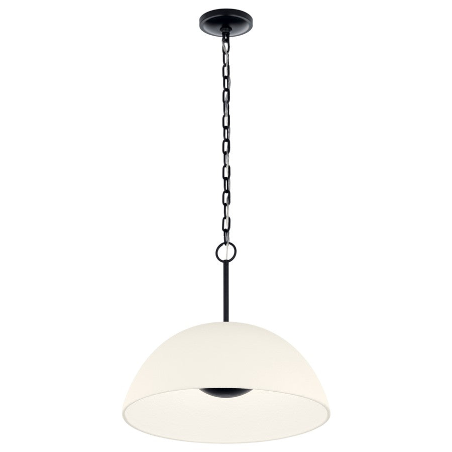 Kichler Mikale 16in 1-Light LED Pendant | Modern Black Steel and White Ceramic Shade | Kitchen Island & Dining Room | 16.5 in H | Model 52828BKLED