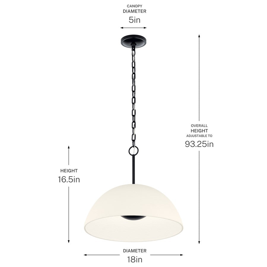 Kichler Mikale 16in 1-Light LED Pendant | Modern Black Steel and White Ceramic Shade | Kitchen Island & Dining Room | 16.5 in H | Model 52828BKLED