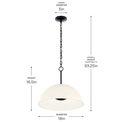 Kichler Mikale 16in 1-Light LED Pendant | Modern Black Steel and White Ceramic Shade | Kitchen Island & Dining Room | 16.5 in H | Model 52828BKLED