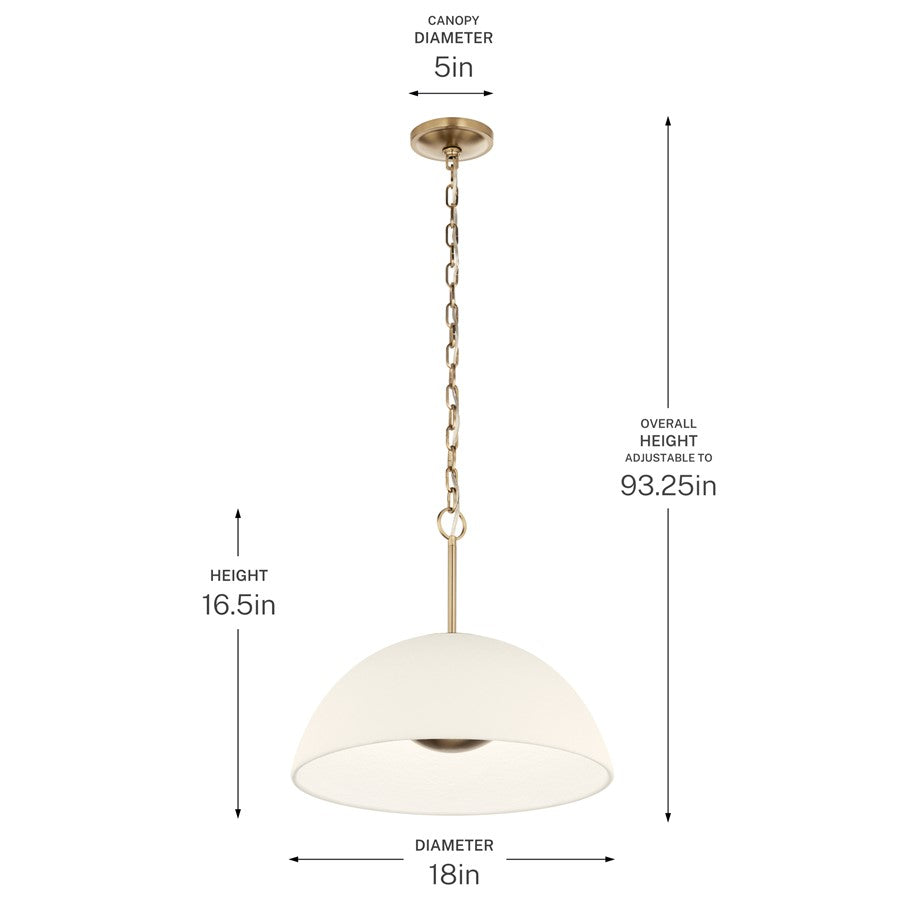 Kichler Mikale 18in 1-Light Pendant | Modern Champagne Bronze Steel and White Ceramic | Kitchen Island & Dining Room | Model 52828CPZLED