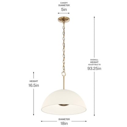 Kichler Mikale 18in 1-Light Pendant | Modern Champagne Bronze Steel and White Ceramic | Kitchen Island & Dining Room | Model 52828CPZLED