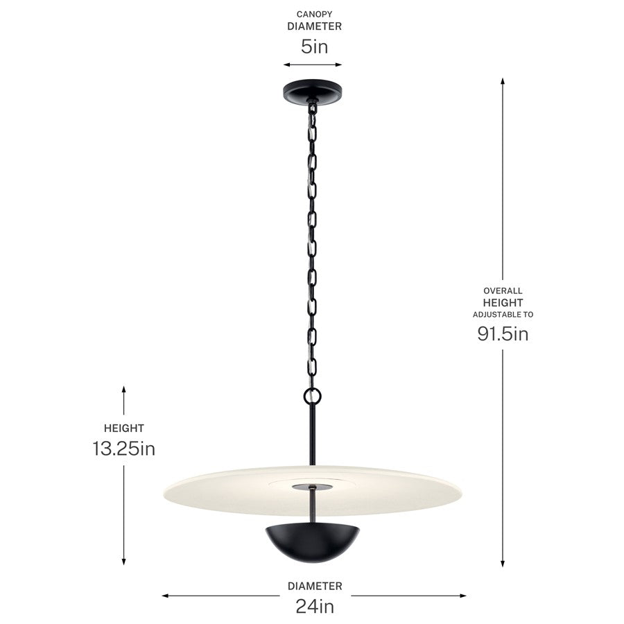 Kichler Mikale 24in 1-Light LED Pendant | Modern Contemporary Black and White Ceramic | Kitchen Island & Dining Room | 13.25 in H | Model 52829BKLED