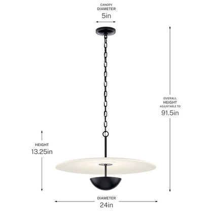 Kichler Mikale 24in 1-Light LED Pendant | Modern Contemporary Black and White Ceramic | Kitchen Island & Dining Room | 13.25 in H | Model 52829BKLED