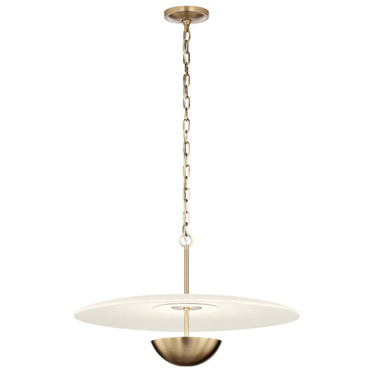 Kichler Mikale 24in 1-Light Pendant | Modern Champagne Bronze and White Ceramic | Kitchen Island & Dining Room | 24 x 24 x 13 in | Model 52829CPZLED