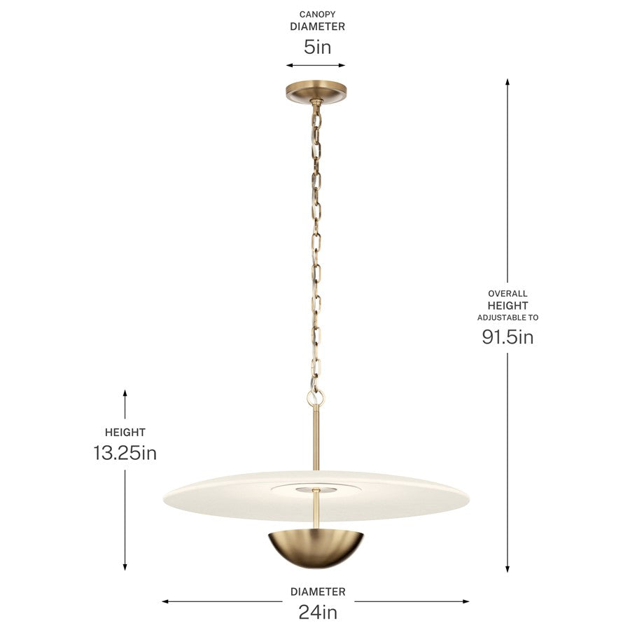 Kichler Mikale 24in 1-Light Pendant | Modern Champagne Bronze and White Ceramic | Kitchen Island & Dining Room | 24 x 24 x 13 in | Model 52829CPZLED