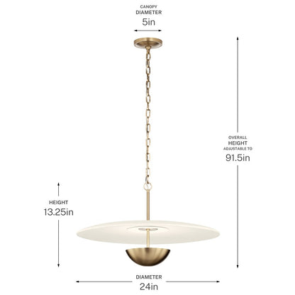 Kichler Mikale 24in 1-Light Pendant | Modern Champagne Bronze and White Ceramic | Kitchen Island & Dining Room | 24 x 24 x 13 in | Model 52829CPZLED