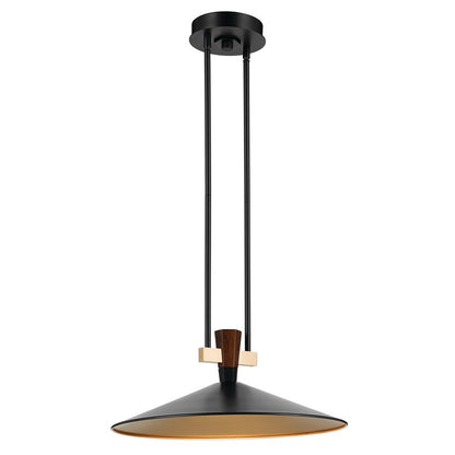 Kichler Tenon 20in 1-Light LED Pendant | Industrial Black and Walnut | Kitchen Island & Dining Room | 650 Lumens, 3000K | Model 52832BKLED