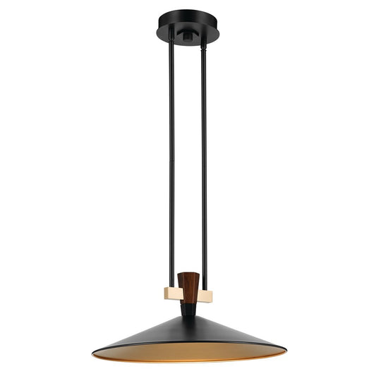 Kichler Tenon 20in 1-Light LED Pendant | Industrial Black and Walnut | Kitchen Island & Dining Room | 650 Lumens, 3000K | Model 52832BKLED