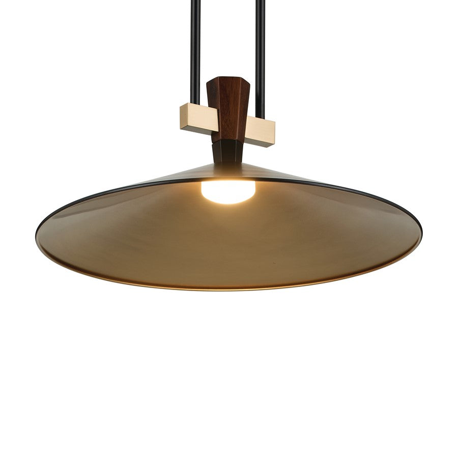 Kichler Tenon 20in 1-Light LED Pendant | Industrial Black and Walnut | Kitchen Island & Dining Room | 650 Lumens, 3000K | Model 52832BKLED