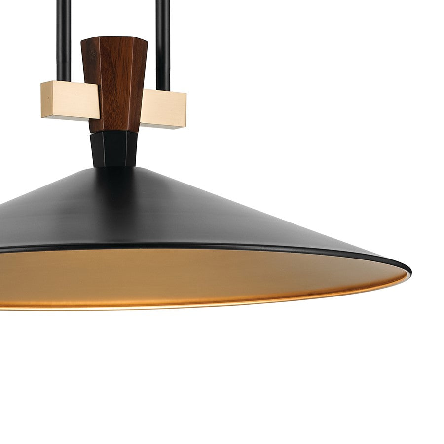 Kichler Tenon 20in 1-Light LED Pendant | Industrial Black and Walnut | Kitchen Island & Dining Room | 650 Lumens, 3000K | Model 52832BKLED