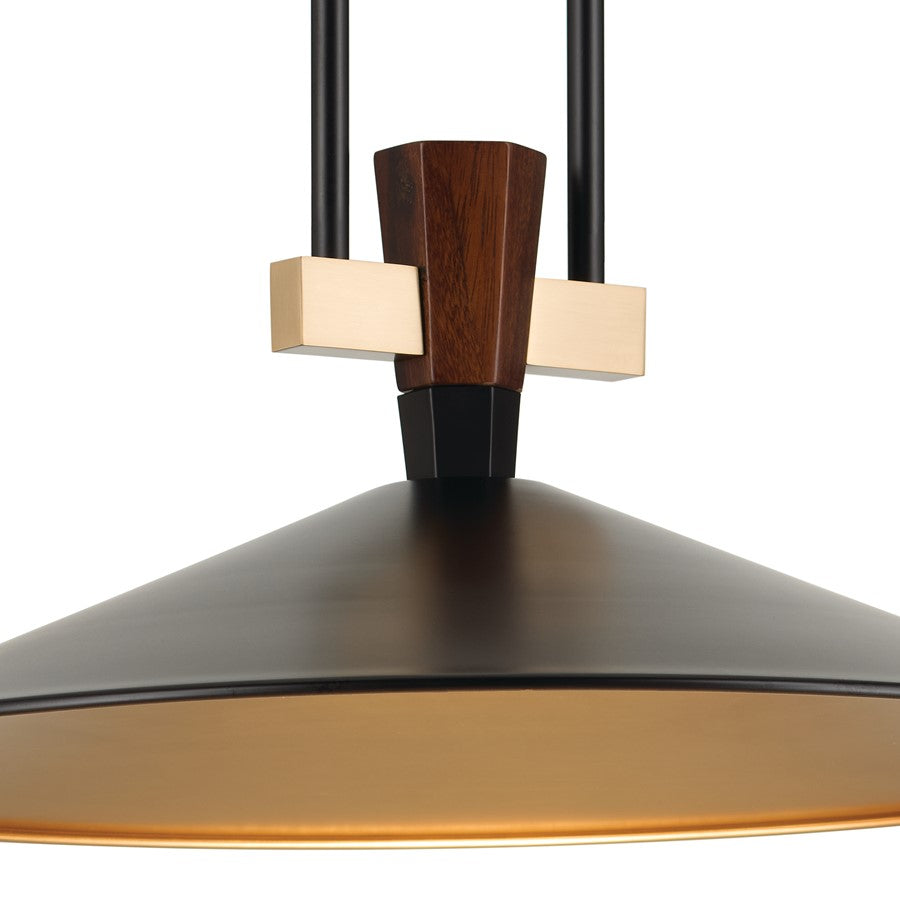 Kichler Tenon 20in 1-Light LED Pendant | Industrial Black and Walnut | Kitchen Island & Dining Room | 650 Lumens, 3000K | Model 52832BKLED