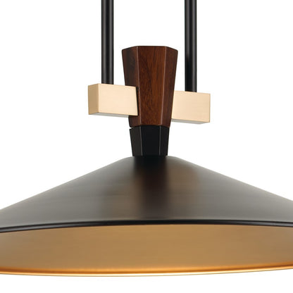 Kichler Tenon 20in 1-Light LED Pendant | Industrial Black and Walnut | Kitchen Island & Dining Room | 650 Lumens, 3000K | Model 52832BKLED