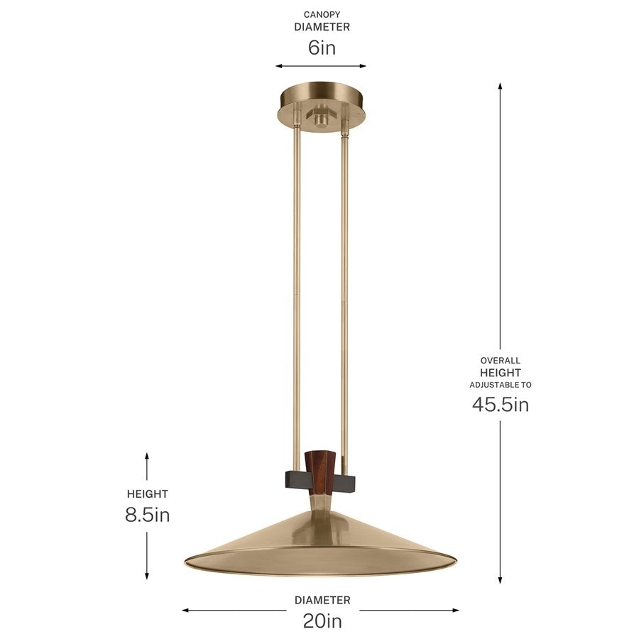 Kichler Tenon 20in 1-Light LED Pendant | Industrial Champagne Bronze and Black Walnut | Kitchen Island & Dining Room | 8.5in H | Model 52832CPZLED