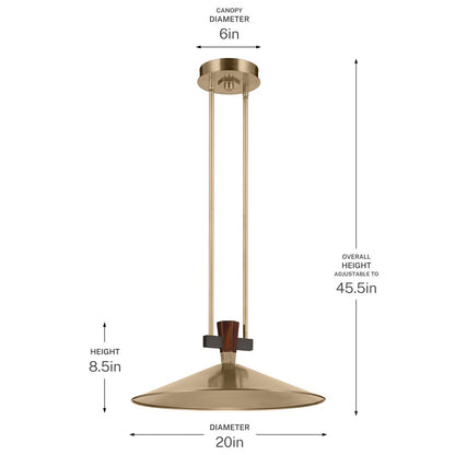 Kichler Tenon 20in 1-Light LED Pendant | Industrial Champagne Bronze and Black Walnut | Kitchen Island & Dining Room | 8.5in H | Model 52832CPZLED