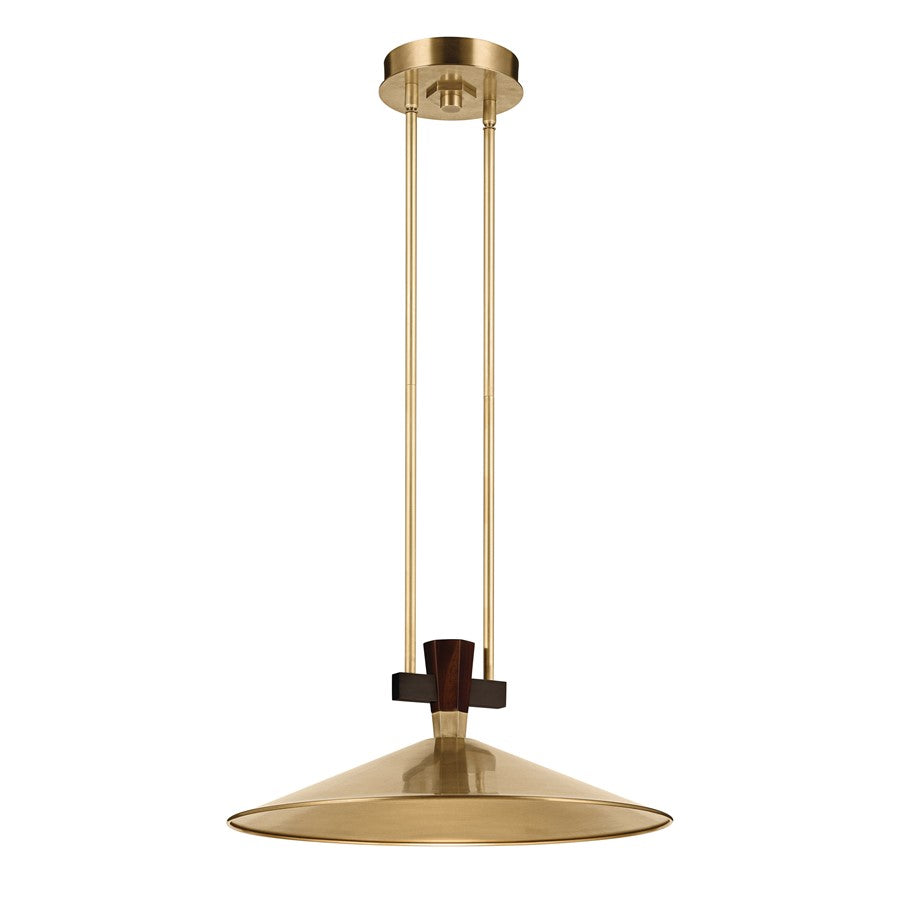 Kichler Tenon 20in 1-Light LED Pendant | Industrial Lacquered Brass and Walnut Accents | Kitchen Island & Dining Room | Model 52832LBRLED