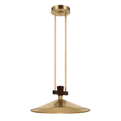 Kichler Tenon 20in 1-Light LED Pendant | Industrial Lacquered Brass and Walnut Accents | Kitchen Island & Dining Room | Model 52832LBRLED