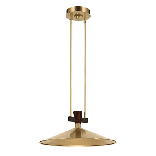 Kichler Tenon 20in 1-Light LED Pendant | Industrial Lacquered Brass and Walnut Accents | Kitchen Island & Dining Room | Model 52832LBRLED