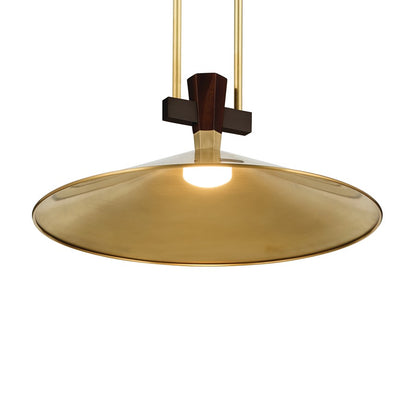 Kichler Tenon 20in 1-Light LED Pendant | Industrial Lacquered Brass and Walnut Accents | Kitchen Island & Dining Room | Model 52832LBRLED