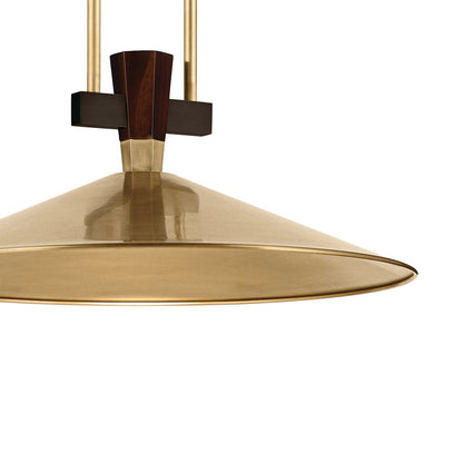 Kichler Tenon 20in 1-Light LED Pendant | Industrial Lacquered Brass and Walnut Accents | Kitchen Island & Dining Room | Model 52832LBRLED