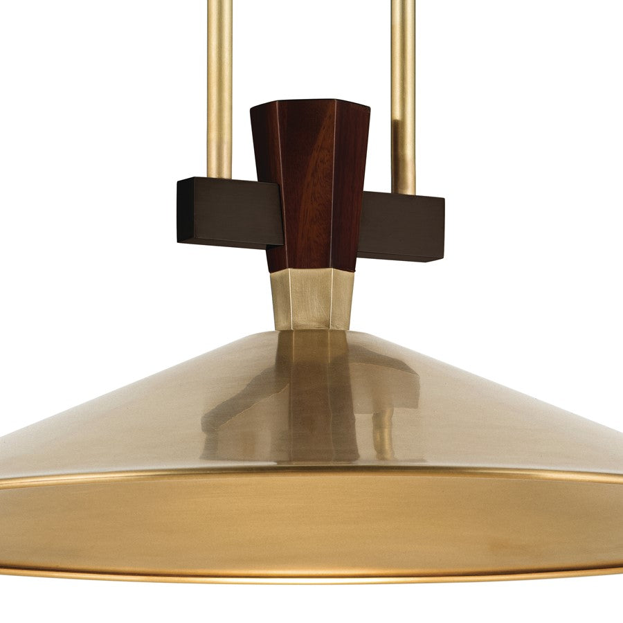 Kichler Tenon 20in 1-Light LED Pendant | Industrial Lacquered Brass and Walnut Accents | Kitchen Island & Dining Room | Model 52832LBRLED