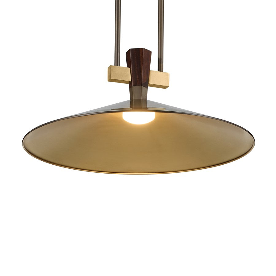 Kichler Tenon 20in 1-Light LED Pendant | Industrial Lacquered Bronze Brass | Kitchen Island & Dining Room | 8.5 in H | Model 52832LBZLED