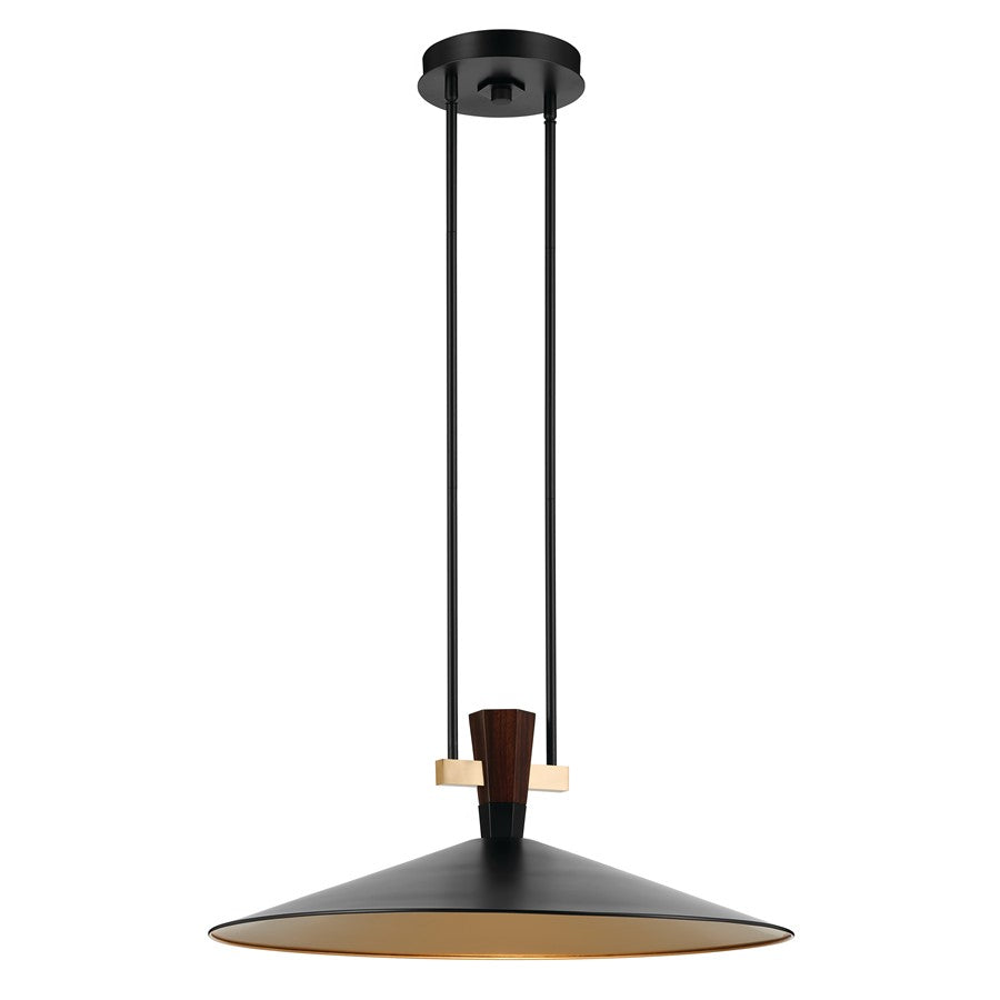 Kichler Tenon 28in 1-Light LED Pendant | Industrial Black Steel and Walnut | Kitchen Island & Dining Room | 11 in H | Model 52833BKLED