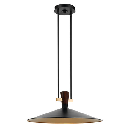 Kichler Tenon 28in 1-Light LED Pendant | Industrial Black Steel and Walnut | Kitchen Island & Dining Room | 11 in H | Model 52833BKLED