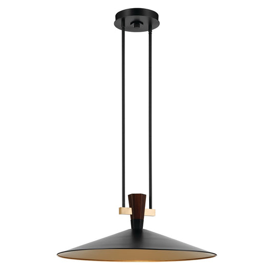 Kichler Tenon 28in 1-Light LED Pendant | Industrial Black Steel and Walnut | Kitchen Island & Dining Room | 11 in H | Model 52833BKLED