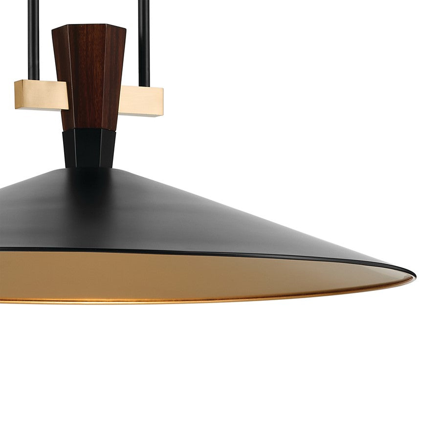 Kichler Tenon 28in 1-Light LED Pendant | Industrial Black Steel and Walnut | Kitchen Island & Dining Room | 11 in H | Model 52833BKLED