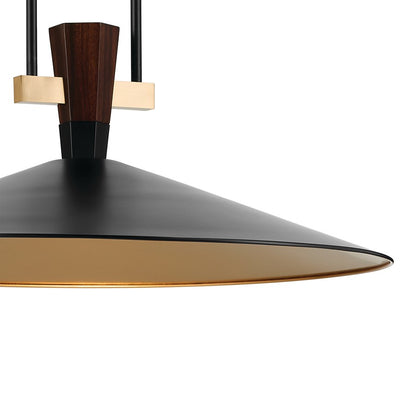 Kichler Tenon 28in 1-Light LED Pendant | Industrial Black Steel and Walnut | Kitchen Island & Dining Room | 11 in H | Model 52833BKLED