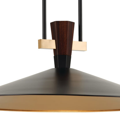 Kichler Tenon 28in 1-Light LED Pendant | Industrial Black Steel and Walnut | Kitchen Island & Dining Room | 11 in H | Model 52833BKLED