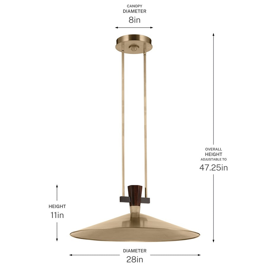 Kichler Tenon 28in 1-Light LED Pendant | Industrial Champagne Bronze Steel and Walnut | Kitchen Island & Dining Room | 11 in H | Model 52833CPZLED