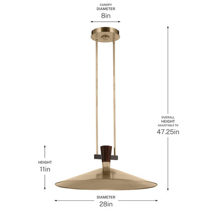 Kichler Tenon 28in 1-Light LED Pendant | Industrial Champagne Bronze Steel and Walnut | Kitchen Island & Dining Room | 11 in H | Model 52833CPZLED