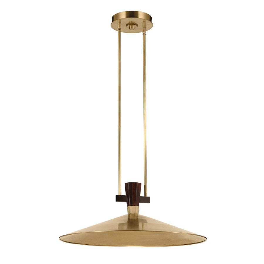 Kichler Tenon 28in 1-Light LED Pendant | Industrial Lacquered Brass and Black Walnut | Kitchen Island | 11 in H | Model 52833LBRLED