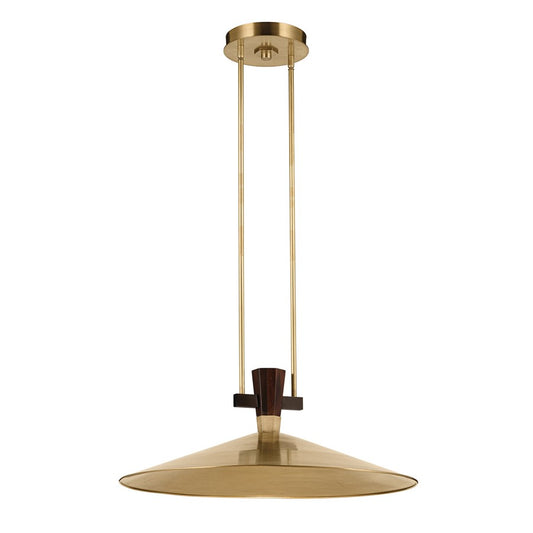 Kichler Tenon 28in 1-Light LED Pendant | Industrial Lacquered Brass and Black Walnut | Kitchen Island | 11 in H | Model 52833LBRLED