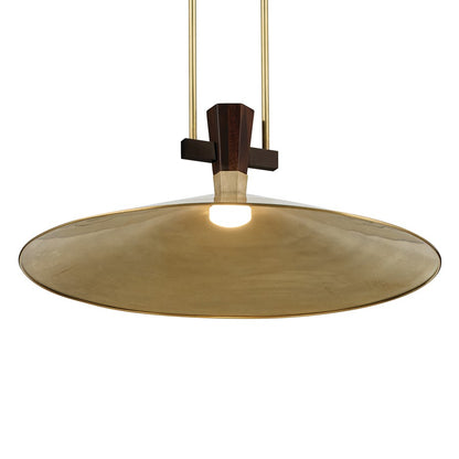 Kichler Tenon 28in 1-Light LED Pendant | Industrial Lacquered Brass and Black Walnut | Kitchen Island | 11 in H | Model 52833LBRLED