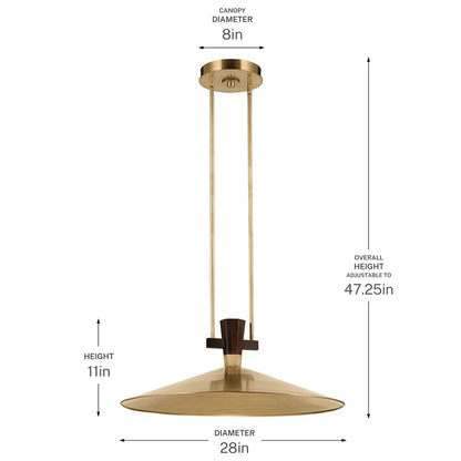 Kichler Tenon 28in 1-Light LED Pendant | Industrial Lacquered Brass and Black Walnut | Kitchen Island | 11 in H | Model 52833LBRLED