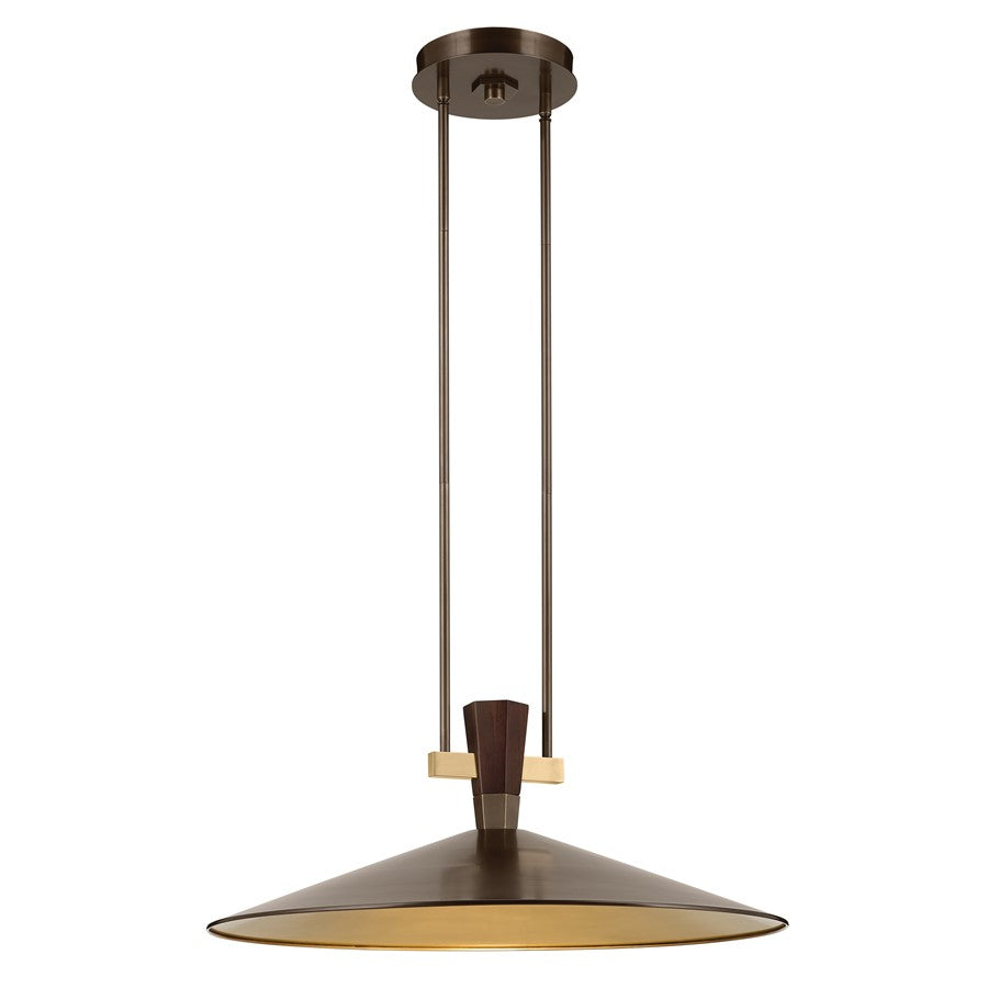 Kichler Tenon 28in 1-Light LED Pendant | Industrial Lacquered Bronze and Walnut | Kitchen Island & Dining Room | 11in H | Model 52833LBZLED