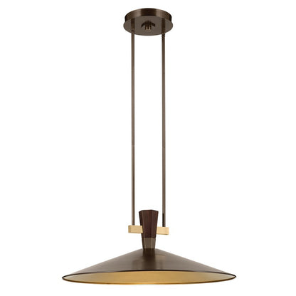 Kichler Tenon 28in 1-Light LED Pendant | Industrial Lacquered Bronze and Walnut | Kitchen Island & Dining Room | 11in H | Model 52833LBZLED