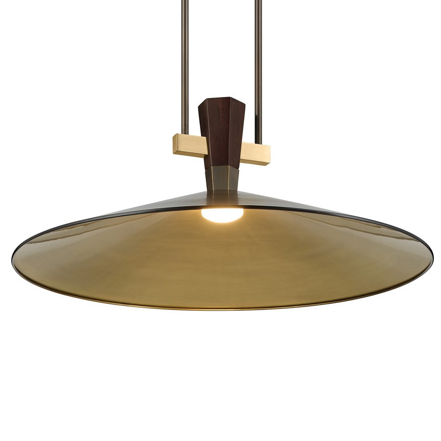 Kichler Tenon 28in 1-Light LED Pendant | Industrial Lacquered Bronze and Walnut | Kitchen Island & Dining Room | 11in H | Model 52833LBZLED
