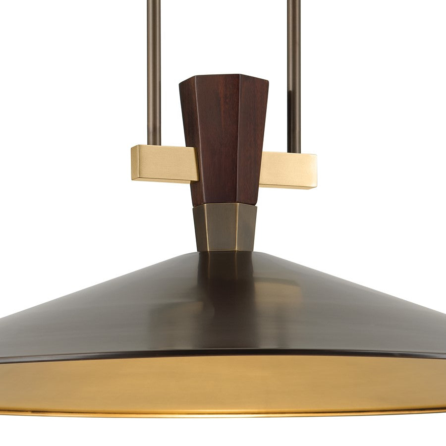 Kichler Tenon 28in 1-Light LED Pendant | Industrial Lacquered Bronze and Walnut | Kitchen Island & Dining Room | 11in H | Model 52833LBZLED