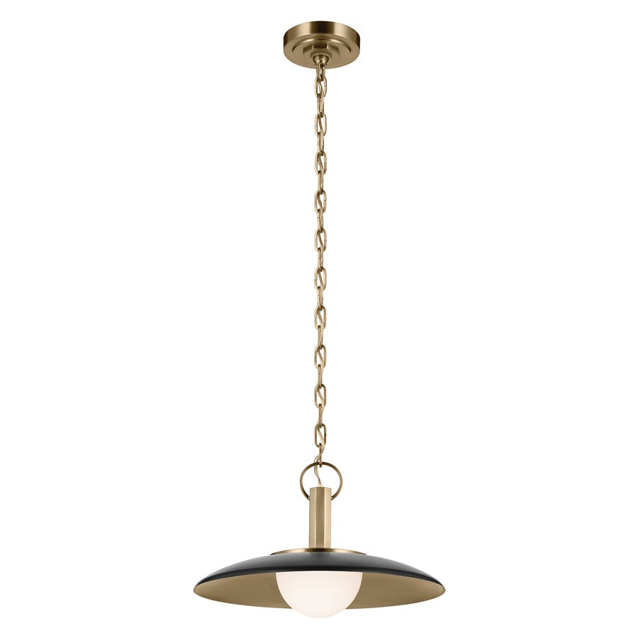 Kichler Kurio 16in 1-Light Pendant | Modern Black Steel and Etched Opal Glass | Kitchen Island & Dining Room | 10 in H | Model 52834BK
