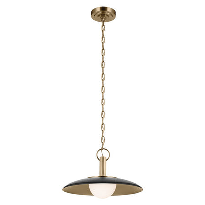 Kichler Kurio 16in 1-Light Pendant | Modern Black Steel and Etched Opal Glass | Kitchen Island & Dining Room | 10 in H | Model 52834BK