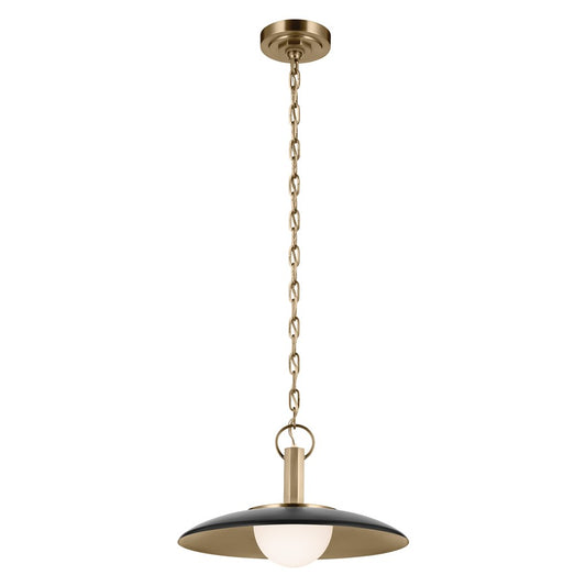 Kichler Kurio 16in 1-Light Pendant | Modern Black Steel and Etched Opal Glass | Kitchen Island & Dining Room | 10 in H | Model 52834BK