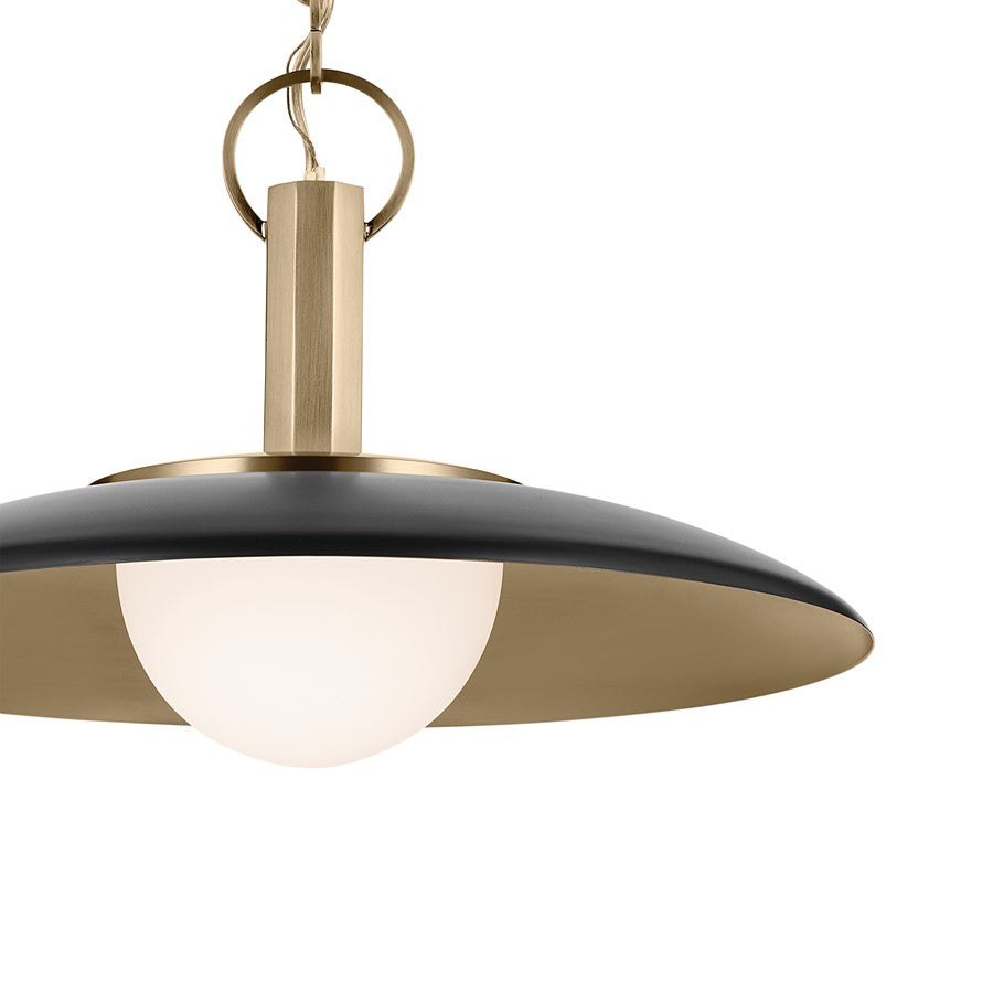 Kichler Kurio 16in 1-Light Pendant | Modern Black Steel and Etched Opal Glass | Kitchen Island & Dining Room | 10 in H | Model 52834BK