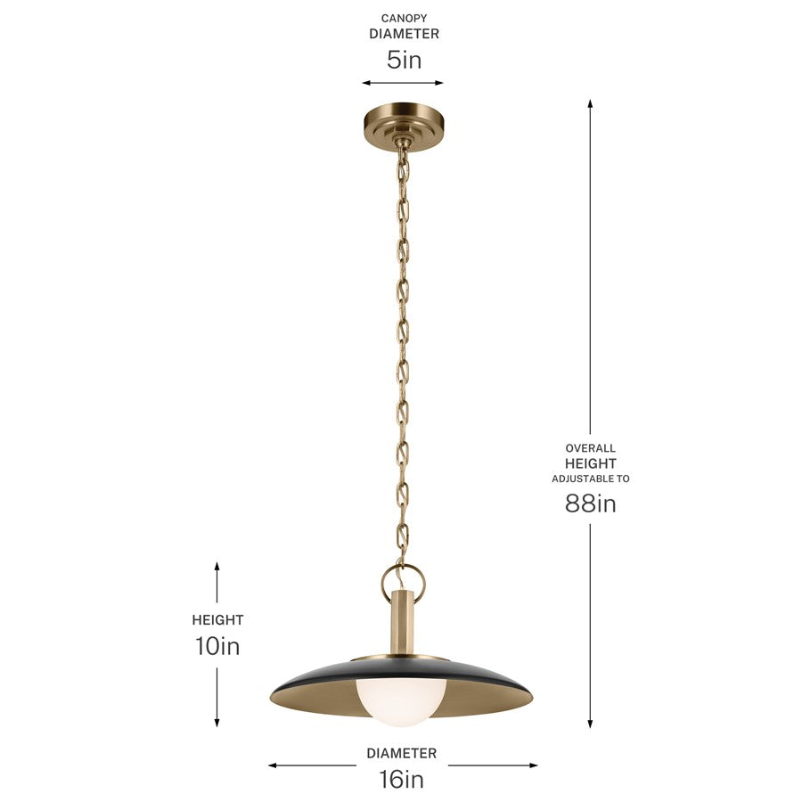 Kichler Kurio 16in 1-Light Pendant | Modern Black Steel and Etched Opal Glass | Kitchen Island & Dining Room | 10 in H | Model 52834BK