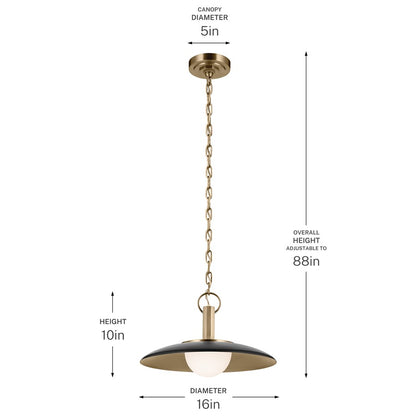 Kichler Kurio 16in 1-Light Pendant | Modern Black Steel and Etched Opal Glass | Kitchen Island & Dining Room | 10 in H | Model 52834BK